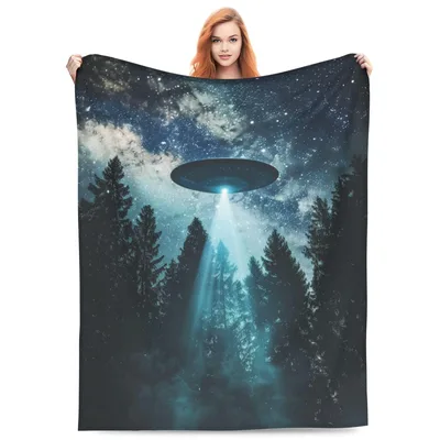 Alien Spaceship Night Sky Blanket: Starry Forest Beam