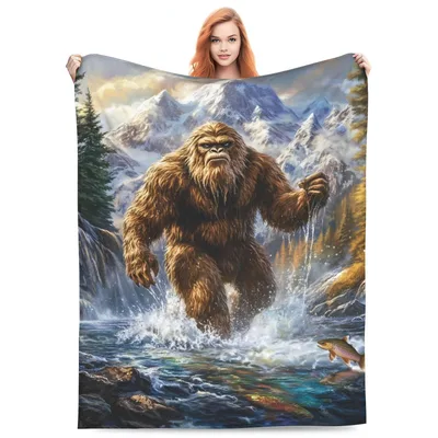 Bigfoot Sasquatch Mountains Blanket: A Giant in the River