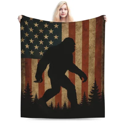 American Flag Bigfoot Blanket: Patriotic Sasquatch Throw