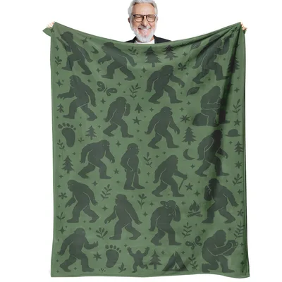 Forest Bigfoot Blanket: Sasquatch Pattern on Green