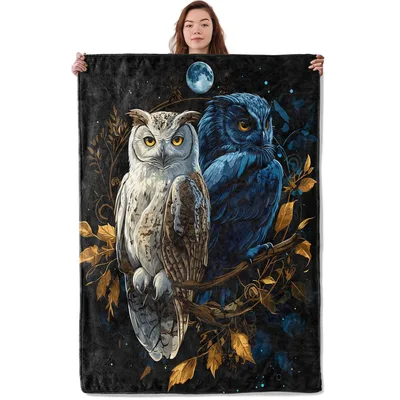 Moon Owls Blanket: Two Owls Under a Blue Moon