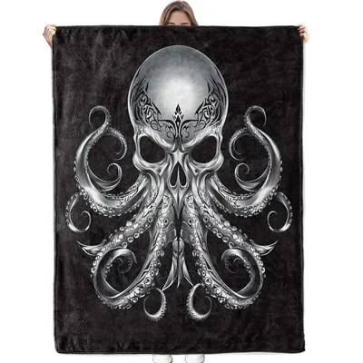 Skull Octopus Blanket: Gothic Tentacles in Silver Gray