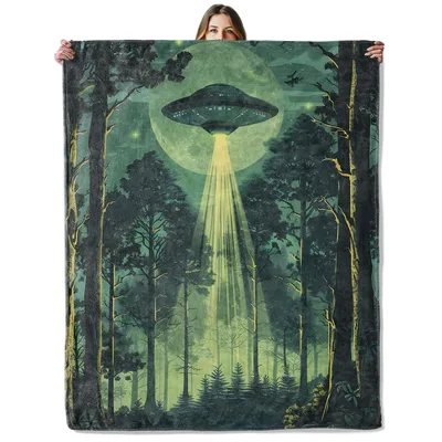 Moonlit Forest UFO Blanket for Sci-Fi Fans