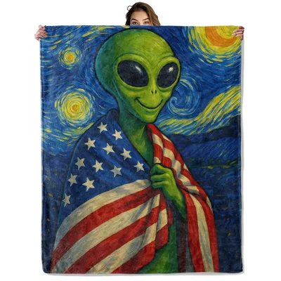 Alien American Flag Blanket for Patriotic Dreamers