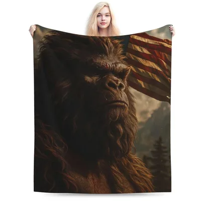 Patriotic Bigfoot Blanket: A Sasquatch Under the Flag