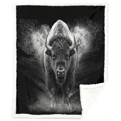 Bison Portrait Motivational Blanket featuring a powerful black