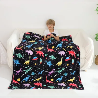 Colorful Dinosaurs Starry Pattern Blanket: Space-Themed Dino Design