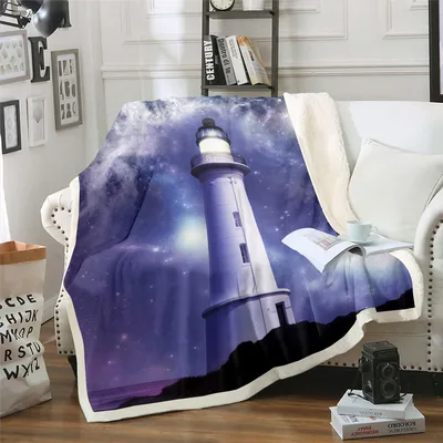 Lighthouse Galaxy Starry Sky Blanket: Cosmic Lighthouse Throw