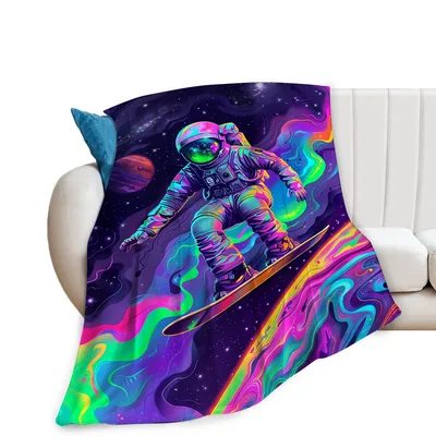 Astronaut Surfing Space Blanket: Neon Cosmic Rider Design