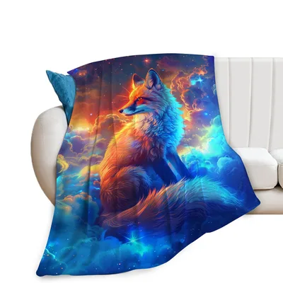 Fantasy Fox in Space Blanket: Cosmic Art for Dreamy Nights