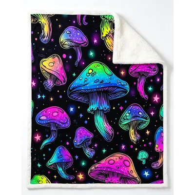 Neon Mushrooms Galaxy Pattern Blanket: Psychedelic Fungi Art