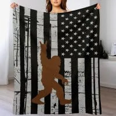 Bigfoot Silhouette on American Blanket: Sasquatch Design