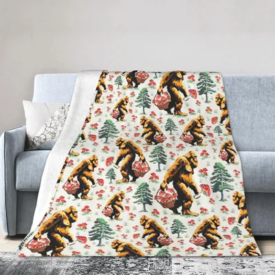Bigfoot Pattern with Pine Blanket: Sasquatch Mushroom Forager Design