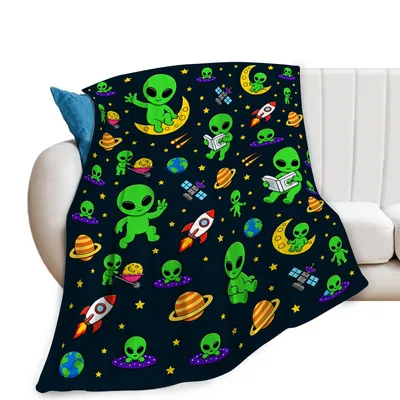 Green Aliens in Space Blanket features cute green aliens