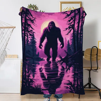 Bigfoot Silhouette in Magic Blanket: Enchanted Forest Design