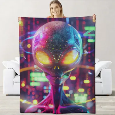 Colorful Alien Face Portrait Blanket