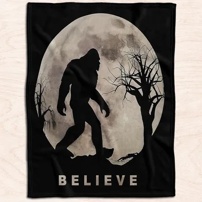 Bigfoot Silhouette Full Moon Blanket: Believe Sasquatch Design