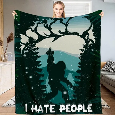 Bigfoot I Hate People Blanket: Sasquatch Silhouette Design