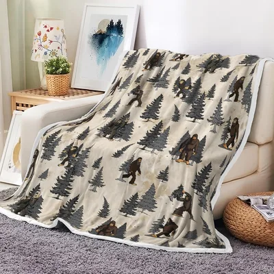 Bigfoot Forest Pattern Blanket: Sasquatch and Pine Tree Design