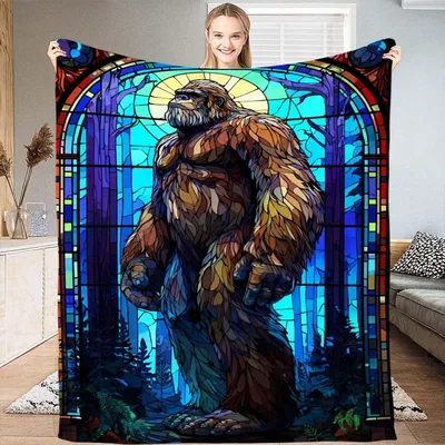 Stained Glass Bigfoot Forest Blanket: Stained Glass Sasquatch Design