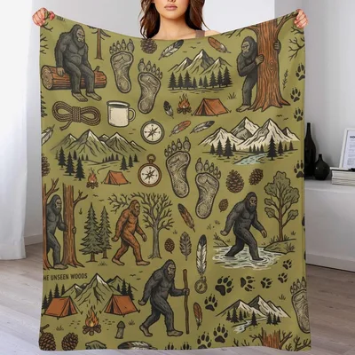 Bigfoot Camping Pattern Blanket: The Unseen Woods Sasquatch Design
