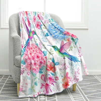 Hummingbird Flower Blanket for Garden Lovers and Bird Fans