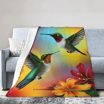 Hummingbirds and Tropical Flowers Blanket: Vibrant Birds and Blooms
