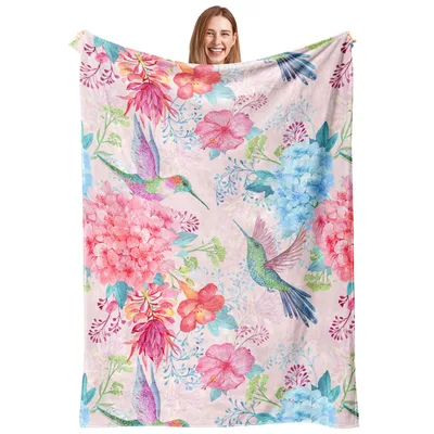 Hummingbird Floral Print Blanket for Flower Lovers