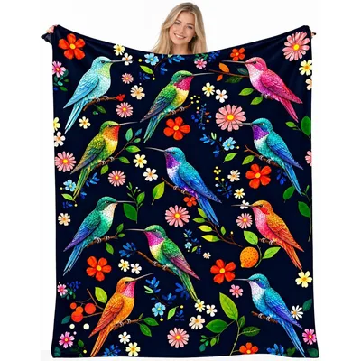 Bird Lover Gift Blanket: Hummingbirds in Bloom