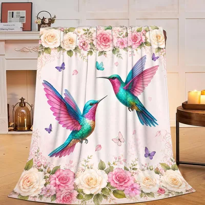 Rose and Hummingbird Blanket: Soft Floral Throw for Bird Lovers