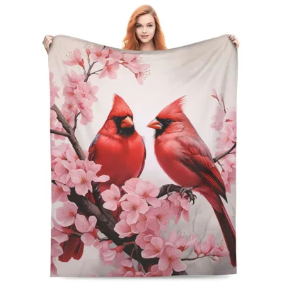 Cherry Blossom Birds Blanket for Bird Lovers and Nature Fans