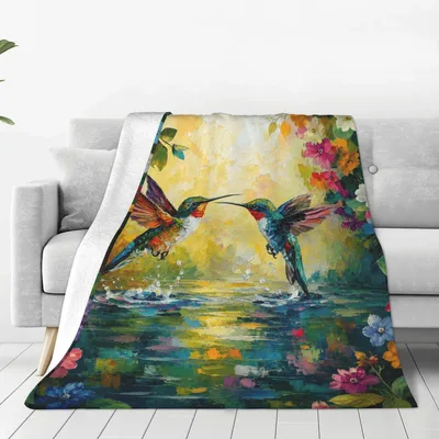 Painted Hummingbird Blanket for Bird Lovers and Garden Fans