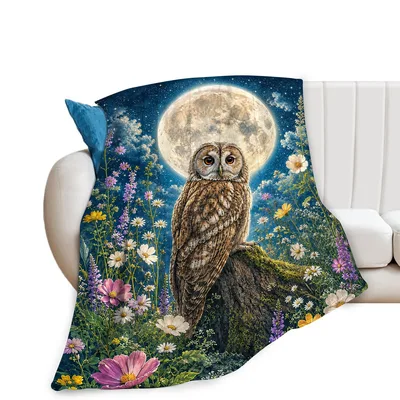 Owl Moon Flowers Blanket for Nature Lovers