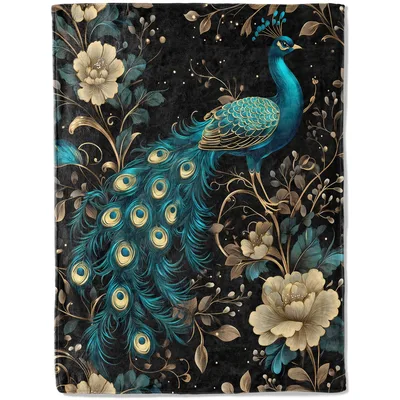 Peacock Floral Blanket for Bird and Garden Lovers