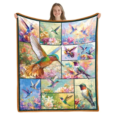 Hummingbird Floral Painting Blanket for Bird Lovers