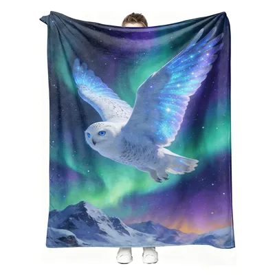 Owl Northern Lights Blanket: A Snowy Owl Under the Aurora