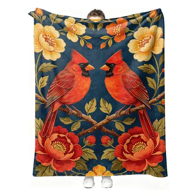 Two Cardinals on Branch Blanket for Bird Lovers