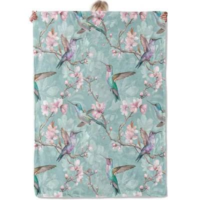 Hummingbird Cherry Blossom Blanket for Nature Lovers