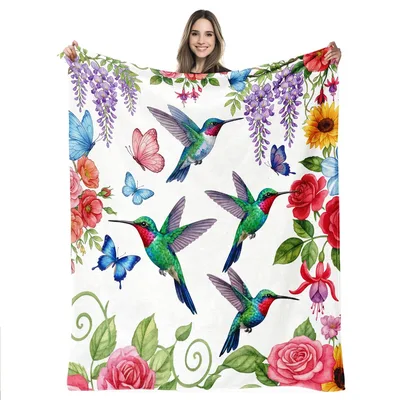 Hummingbirds and Garden Flowers Blanket for Nature Lovers