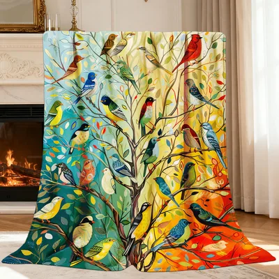 Colorful Birds Blanket: A Tree Full of Songbirds
