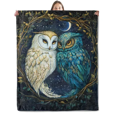 Night Owls Blanket: Two Owls Under a Crescent Moon