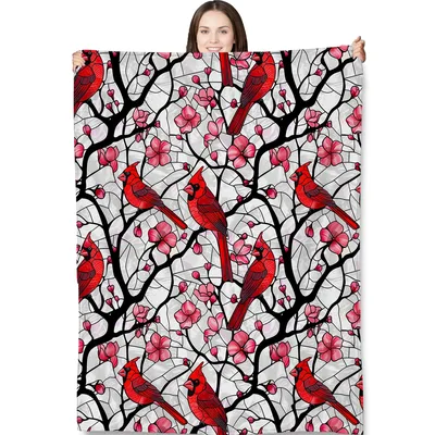 Stained Glass Cardinal Blanket for Bird Lovers and Gift Givers