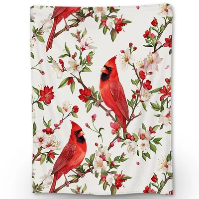 Cardinals in Pink Blossom Blanket for Bird Lovers