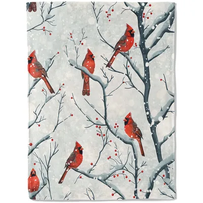 Snowy Branches Blanket: Red Cardinals in Winter
