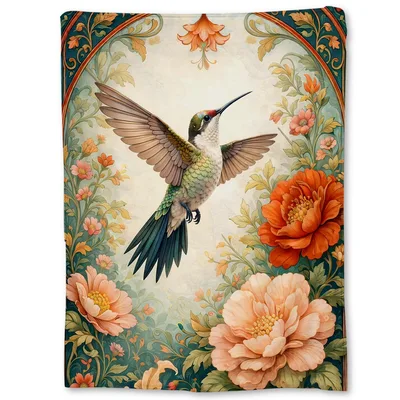 Vintage Floral Hummingbird Blanket for Cozy Nature Lovers