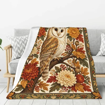 Autumn Floral Owl Blanket for Cozy Nights and Gifts