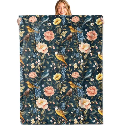 Peony Bird Blanket: Vintage Florals and Songbirds
