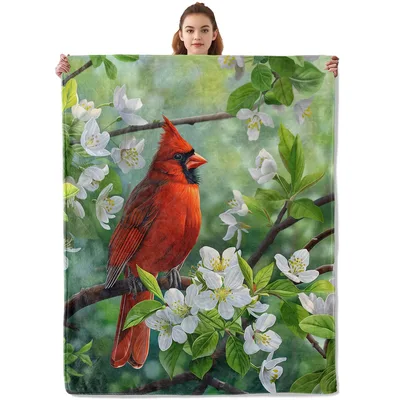 Cardinal Bird in Blossoms Blanket for Nature Lovers
