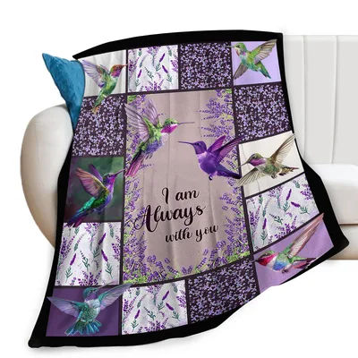 Hummingbirds I Am Always Blanket: Lavender and Bird Collage Design