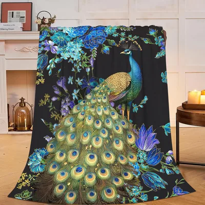Blue Bird Blanket: Peacock With Blue Feathers Art Print